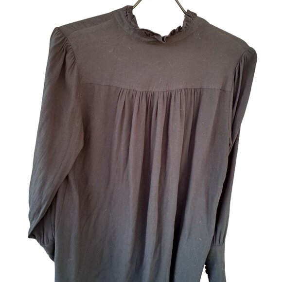 Free People M Black Button-Down Long-Sleeve Tunic Top With Ruffled Collar & Cuf - Picture 3 of 8